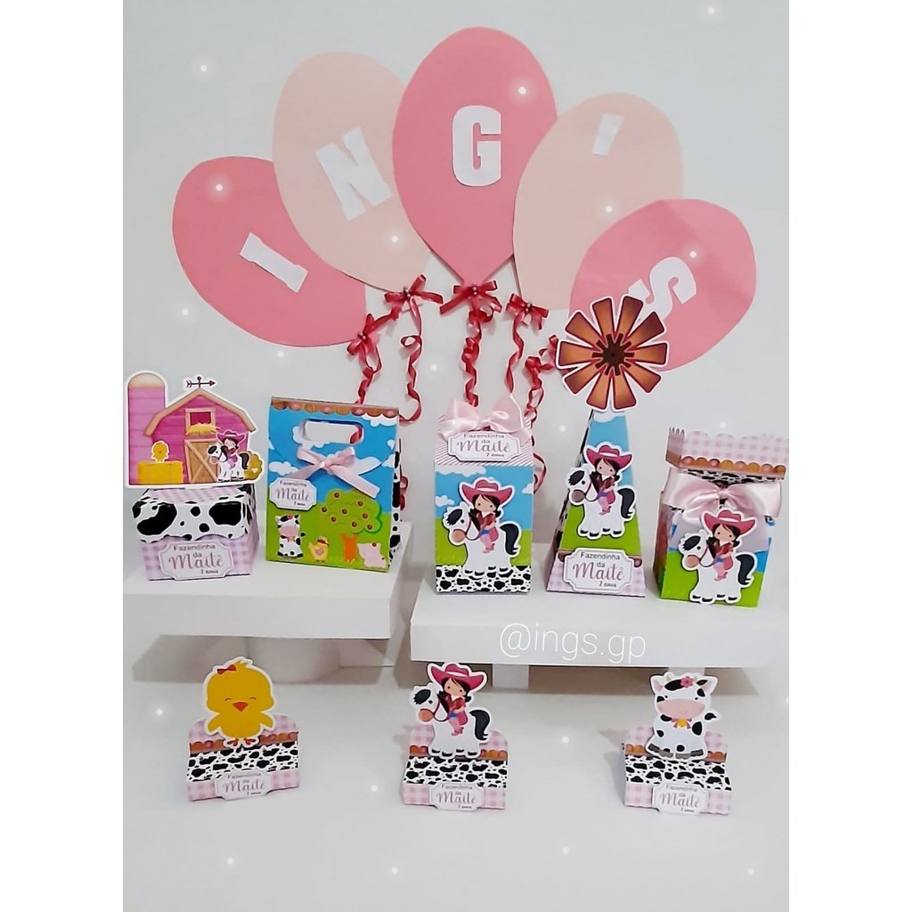 Kit Festa 30 Itens Colados Fazendinha Rosa