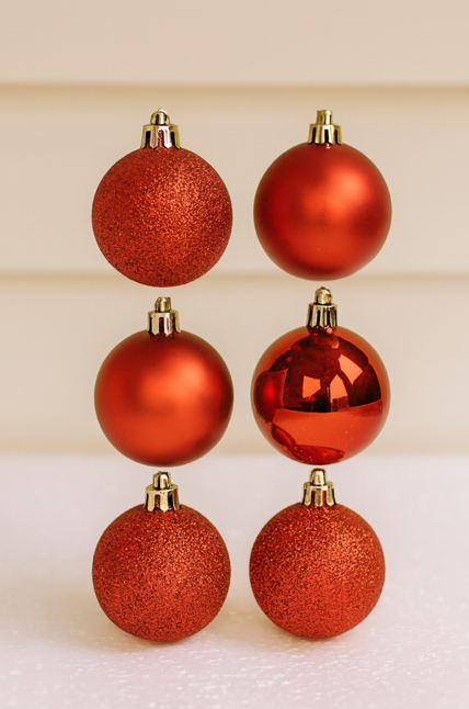 Bola de Natal Vermelha 6 Unidades com 6cm  – Com e Sem Purpurina
