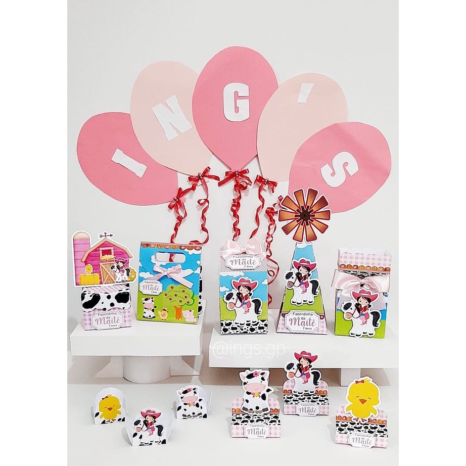 Kit Festa 70 Itens Colados Fazendinha Rosa