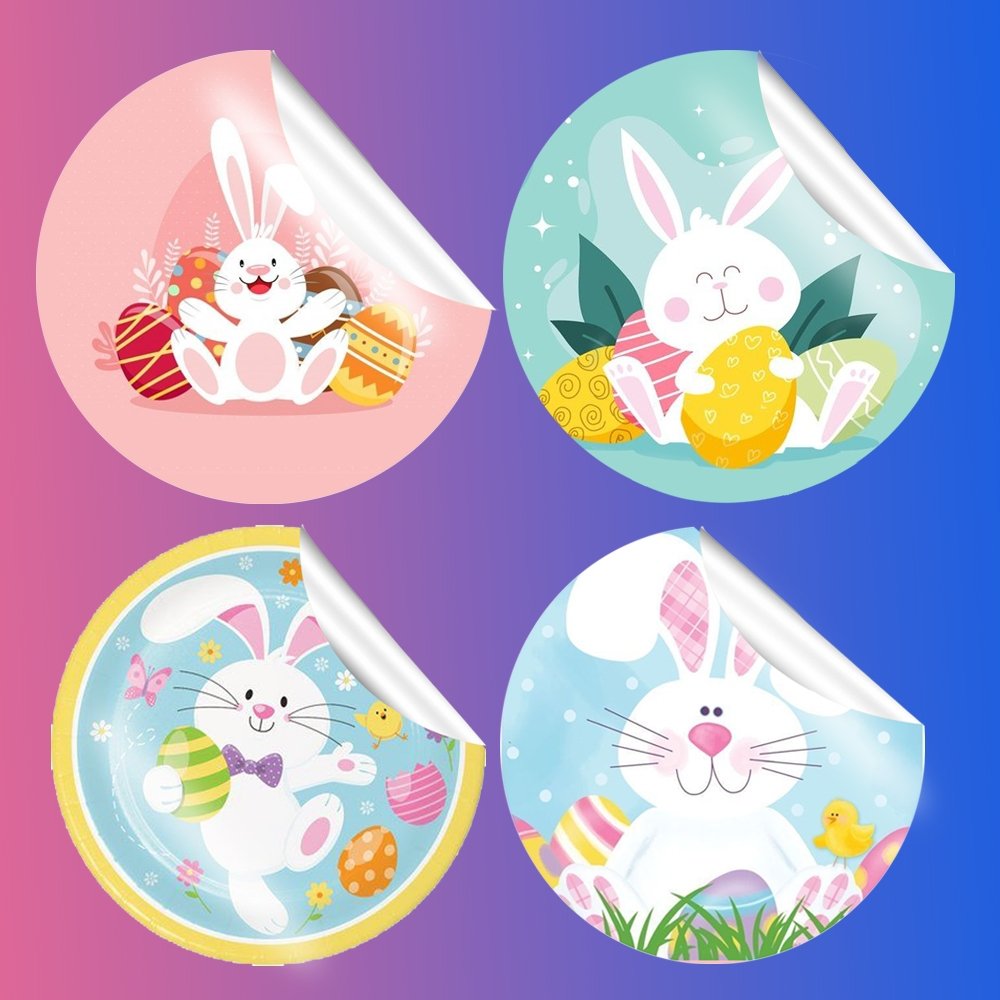 100 Adesivos Feliz Páscoa 4x4cm Coelhinho Feliz Lembrancinha