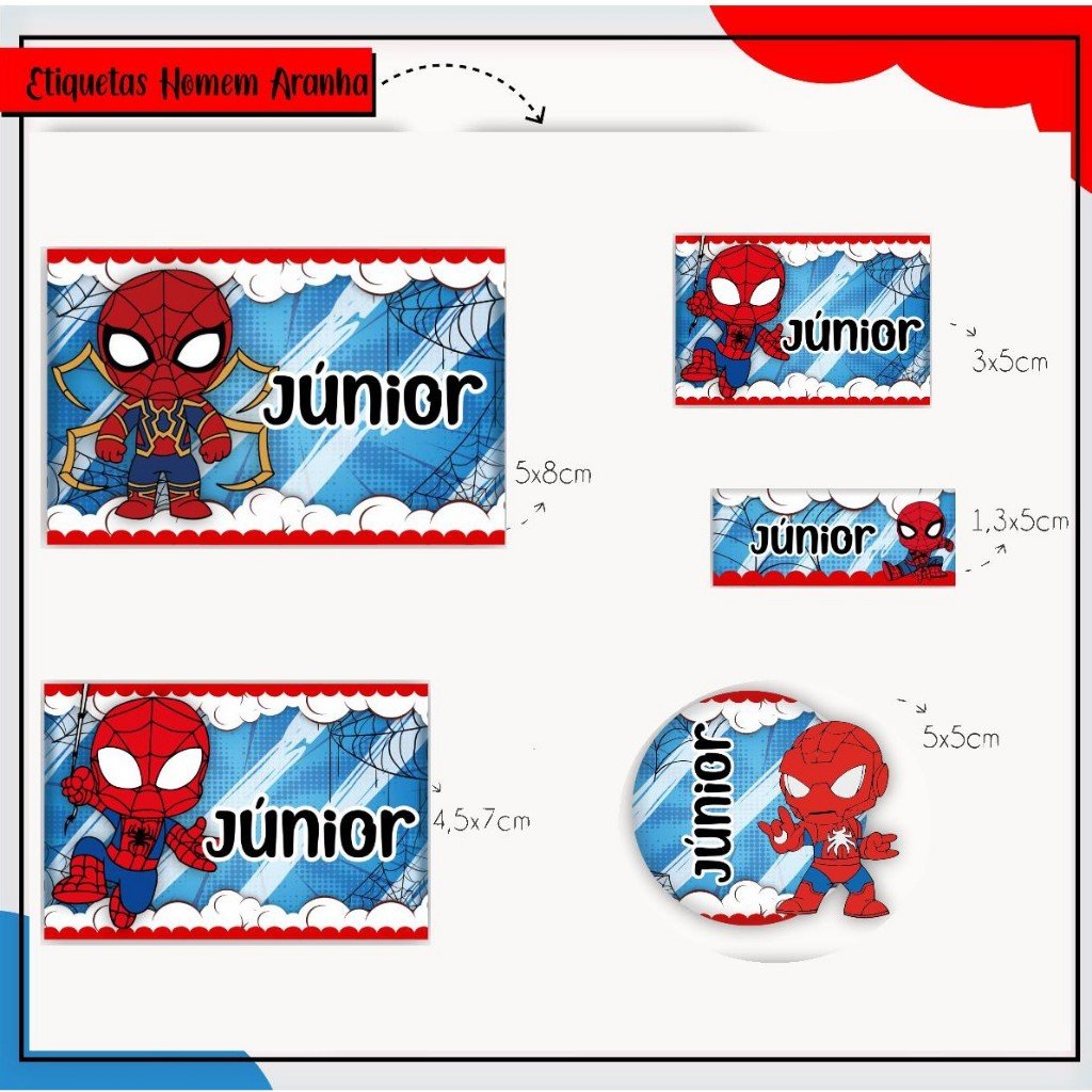 150 Etiquetas Escolares Vinil a Prova D'água Homem Aranha Cute Personalizadas