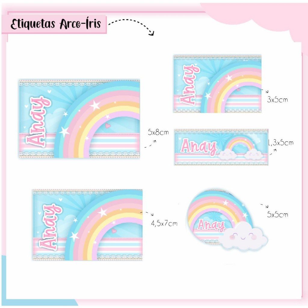 150 Etiquetas Adesivas Escolares Arco iris 2 Personalizadas