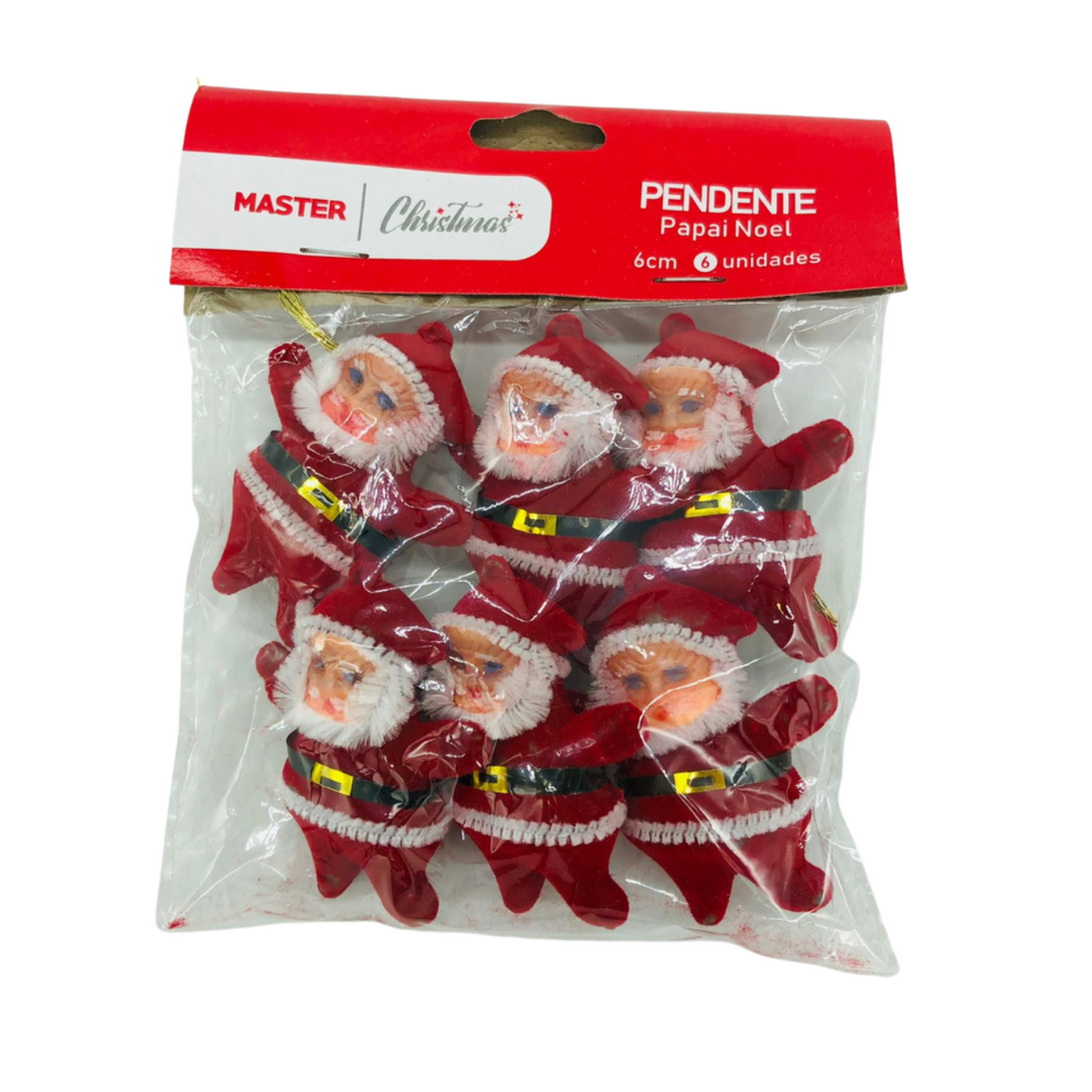 papai noel enfeite de natal com com 6 unidades