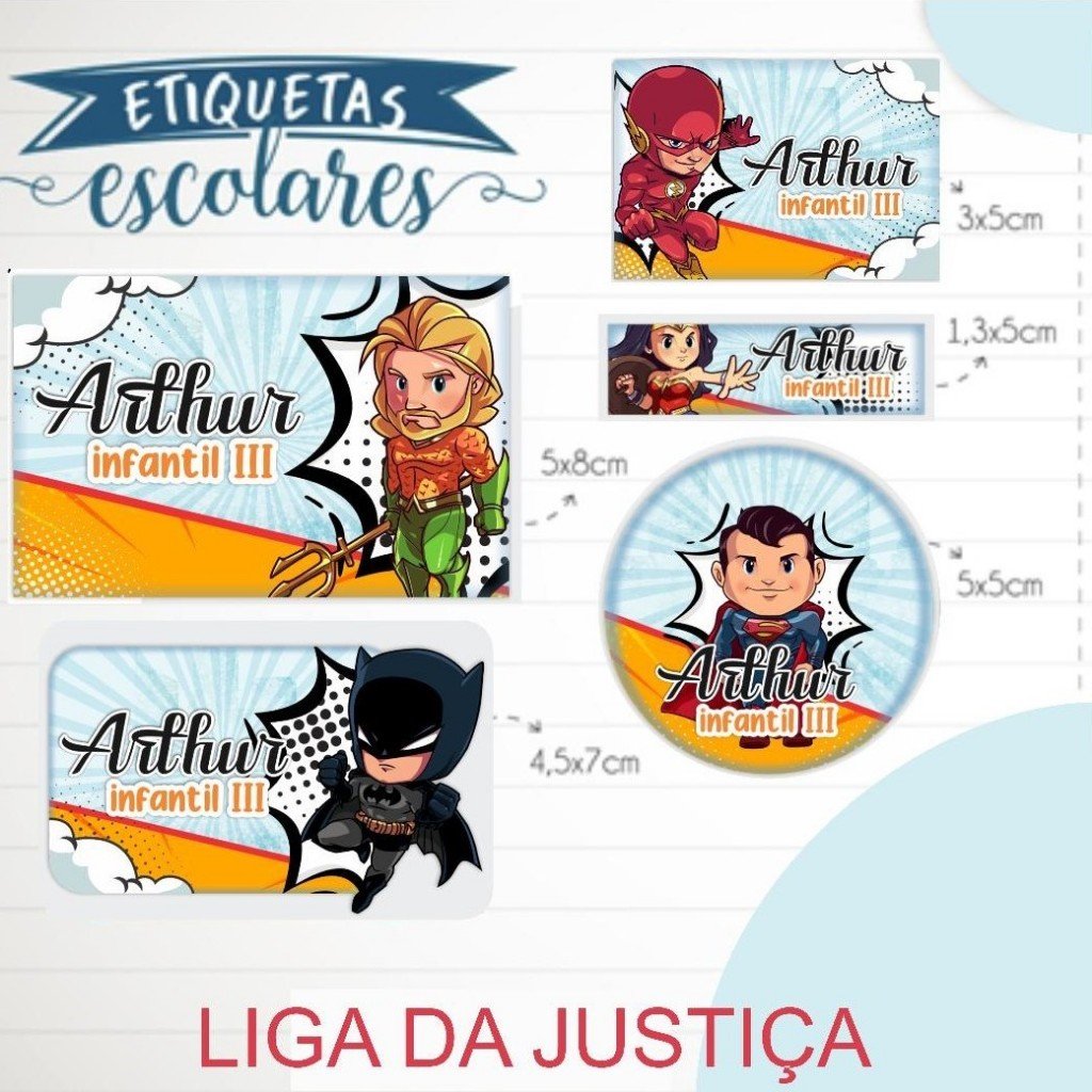 300 Etiquetas Adesivas Vinil A prova d´agua (150 Etiquetas Liga da justiça + 150 Etiquetas Vingadores)