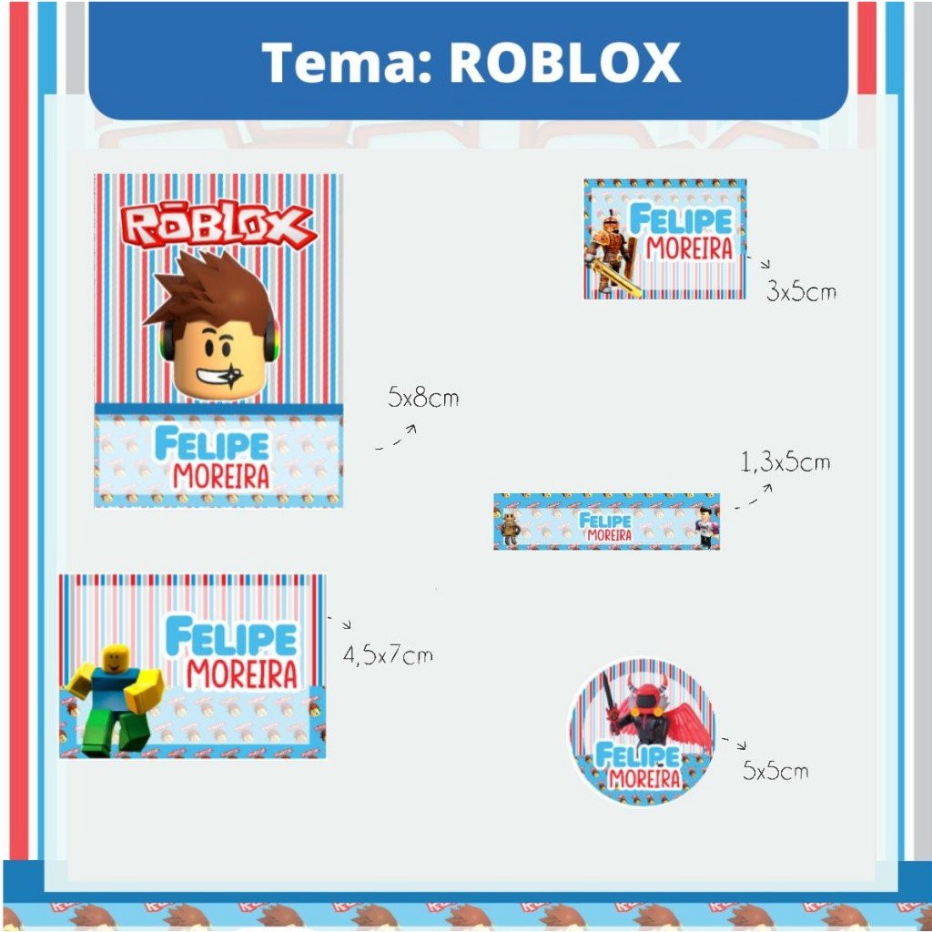 150 Etiquetas Adesivas Escolares Roblox Personalizadas