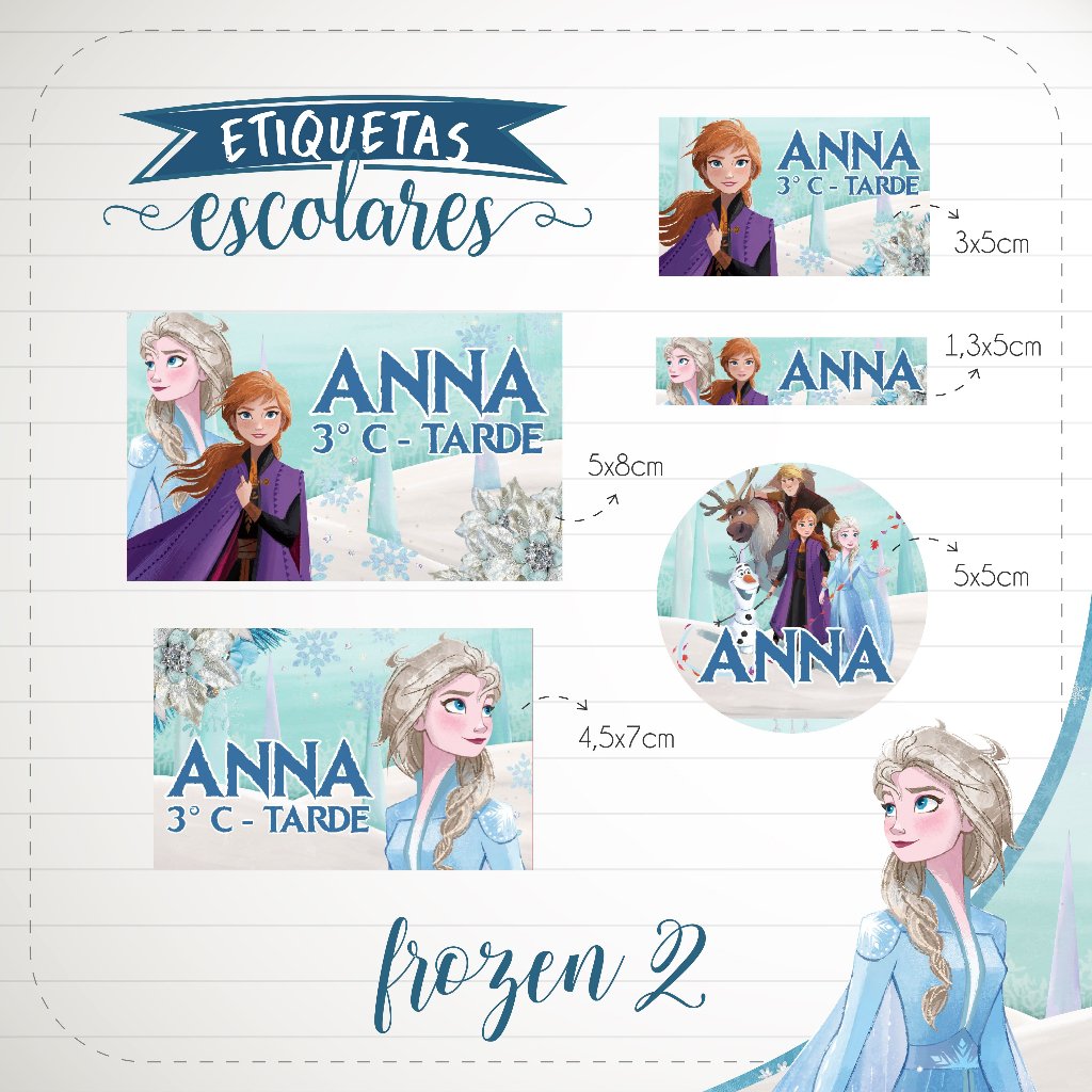 150 Etiquetas Escolares Vinil Adesivo Prova d´água Frozen Personalizadas
