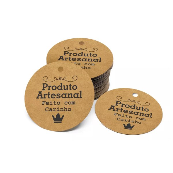 100 Tags Kraft Redonda 6cm Tag Decorativa