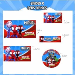 150 Etiquetas Adesivas Escolares Spidey e Seus Amigos Personalizadas