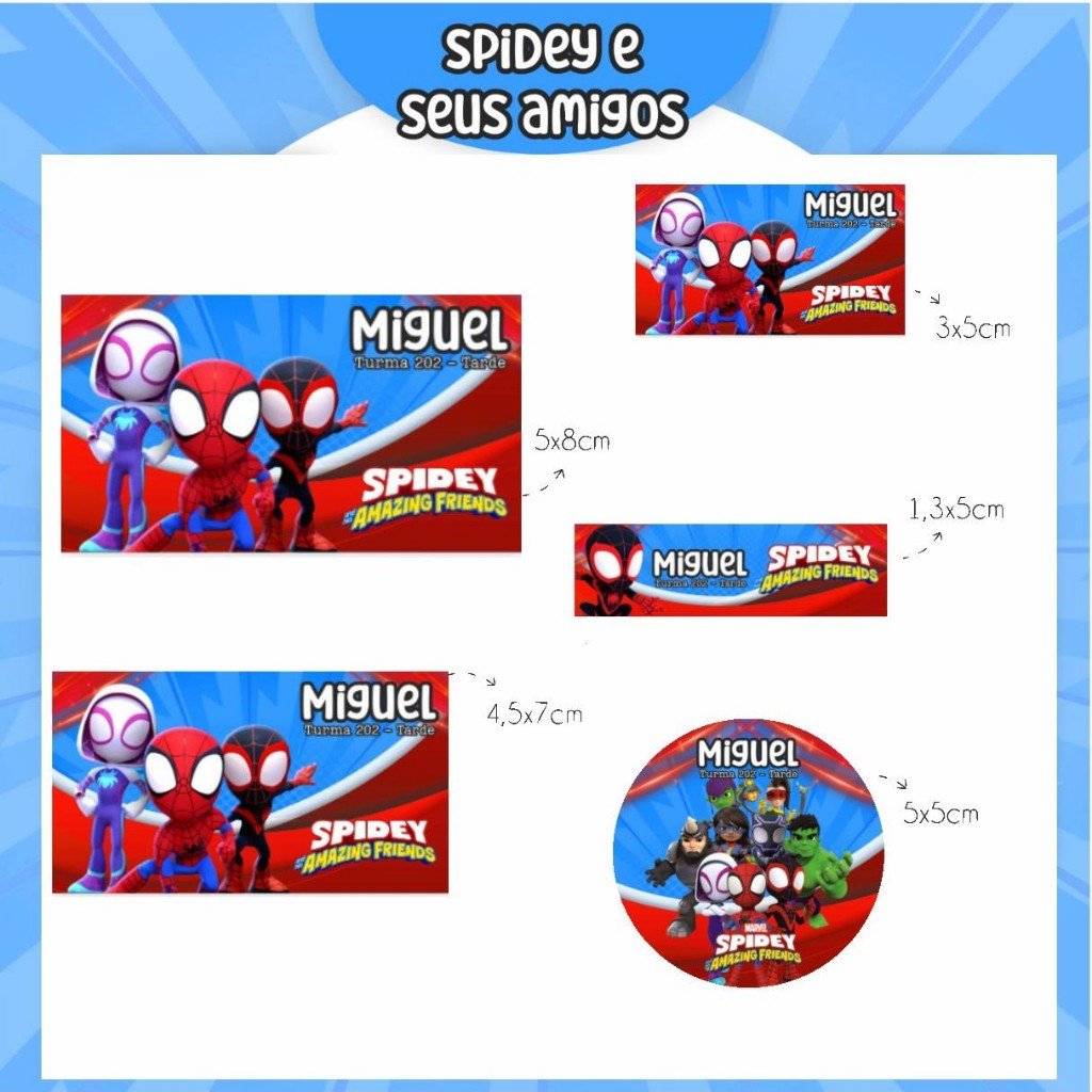 150 Etiquetas Adesivas Escolares Spidey e Seus Amigos Personalizadas