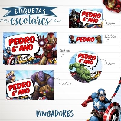 300 Etiquetas Adesivas Vinil A prova d´agua (150 Etiquetas Liga da justiça + 150 Etiquetas Vingadores) - Imagem 2