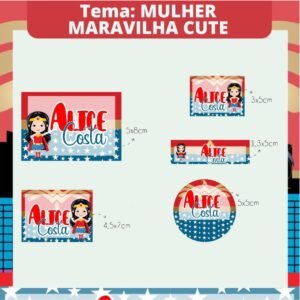 150 Etiquetas Escolares Vinil Prova d´água Mulher Maravilha Cute Personalizadas