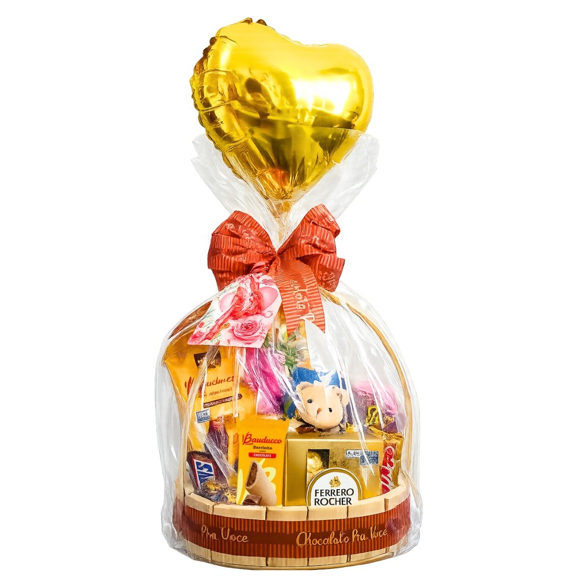 Cesta De Presente Com Chocolates e Mimos Balão de Coração