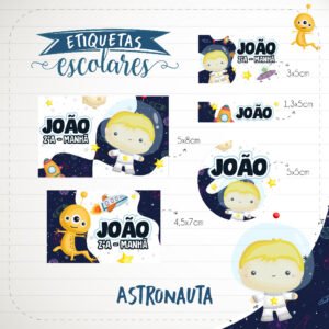 150 Etiquetas Adesivas Escolares Astronauta Personalizadas