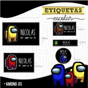 150 Etiquetas Adesivas Escolares Among Us Personalizadas