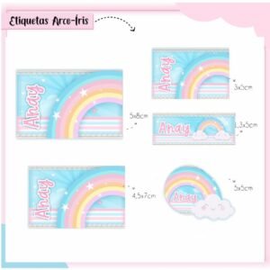 150 Etiquetas Adesivas Escolares Arco iris 2 Personalizadas
