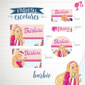 150 Etiquetas Adesivas Escolares Barbie Personalizadas