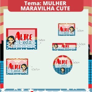 150 Etiquetas Escolares Vinil Prova d´água Mulher Maravilha 2 Cute Personalizadas