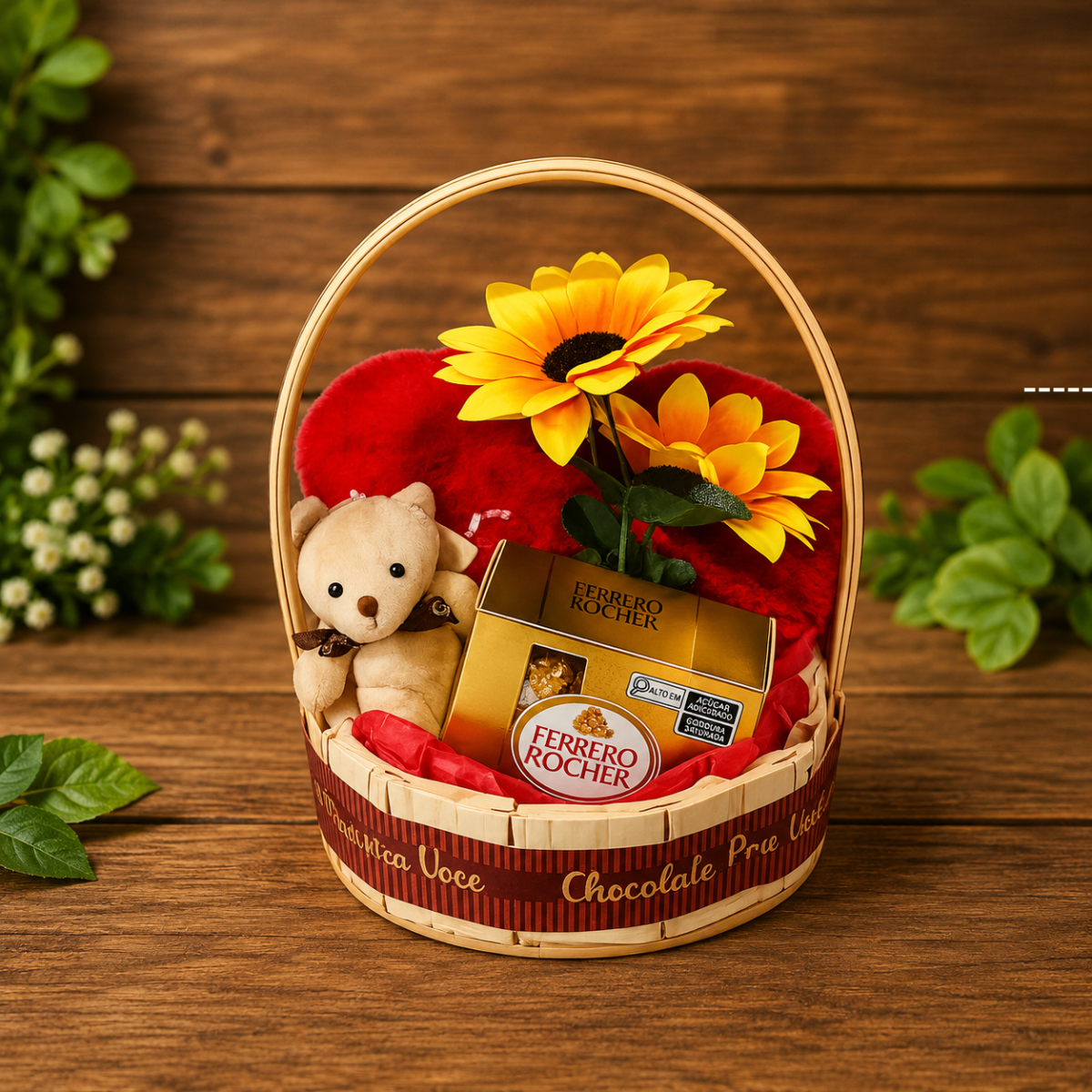 Cesta Kit Presente Romântico com Chocolates e Balão de Coração - Imagem 3