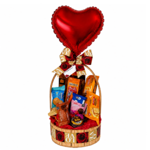 Cesta Presenteável, Chocolates e Balão de Coração