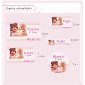 150 Etiquetas Escolares Vinil Prova d´água Roblox Rosa Personalizadas