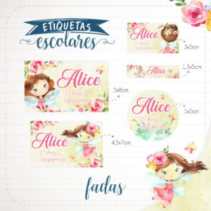 150 Etiquetas Escolares Fadas Vinil Prova d´água Personalizadas