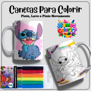 Caneca para Colorir lava e Repita Polímero com 6 Canetinhas Hidrográficas